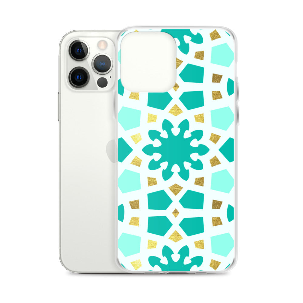 iPhone Case - Geometric Arabesque Pattern in Mint and Gold