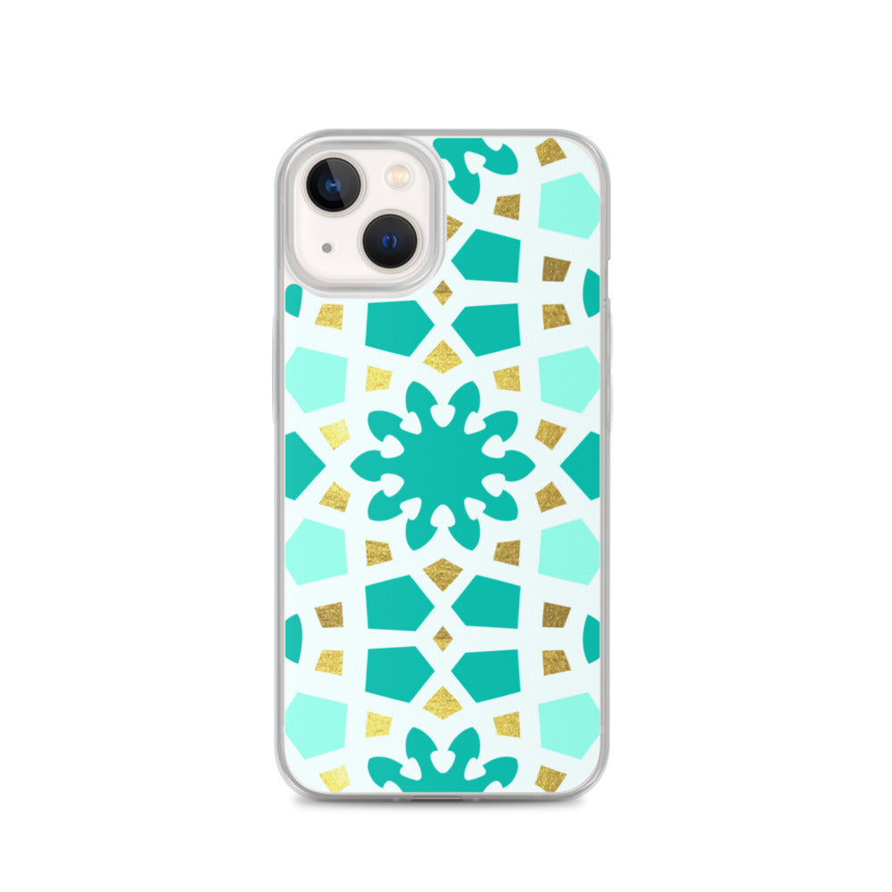 iPhone Case - Geometric Arabesque Pattern in Mint and Gold