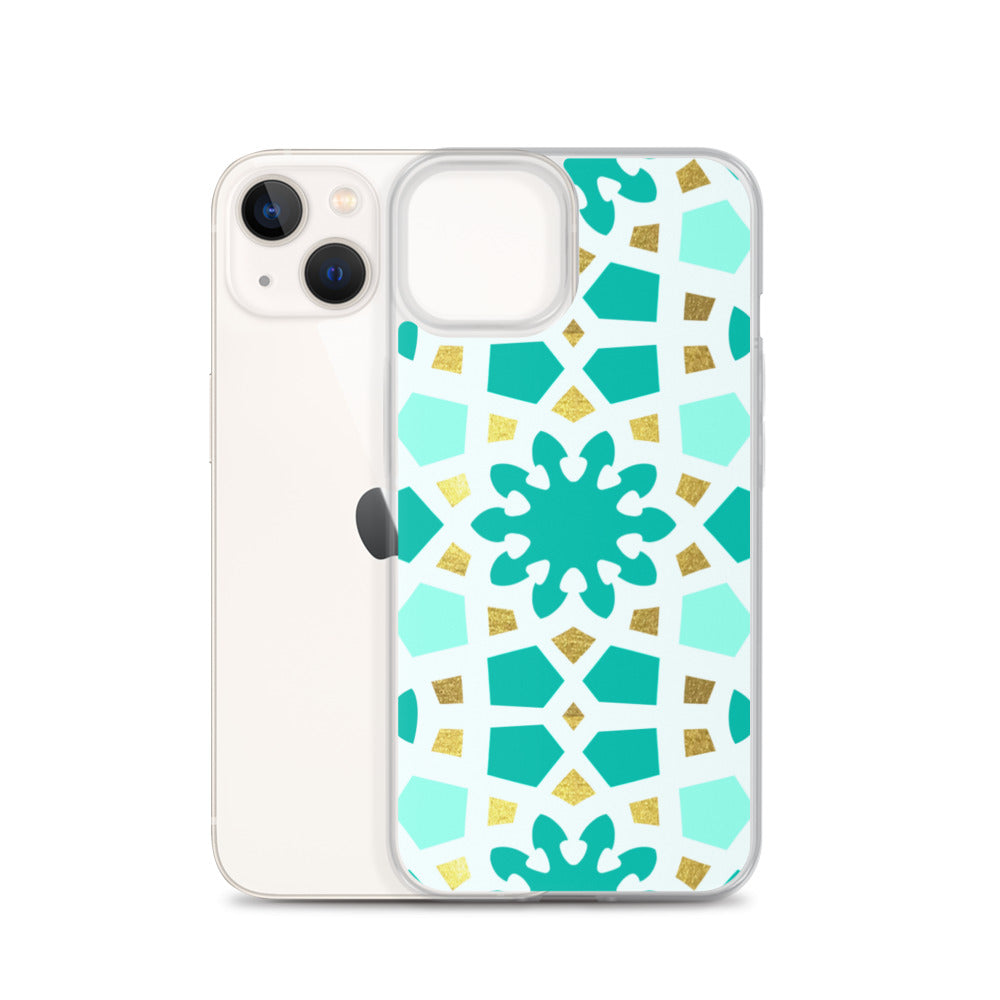 iPhone Case - Geometric Arabesque Pattern in Mint and Gold