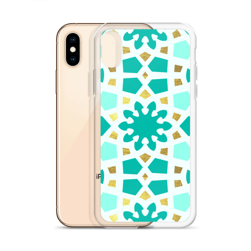 iPhone Case - Geometric Arabesque Pattern in Mint and Gold