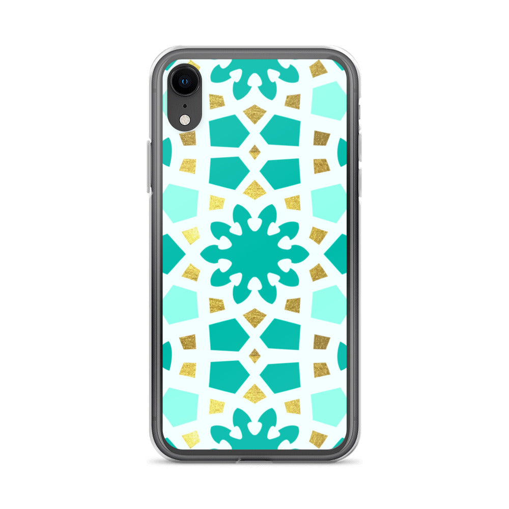 iPhone Case - Geometric Arabesque Pattern in Mint and Gold