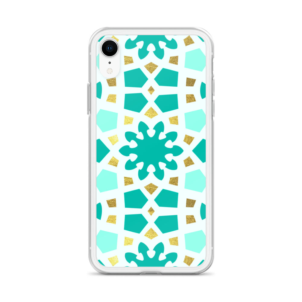 iPhone Case - Geometric Arabesque Pattern in Mint and Gold