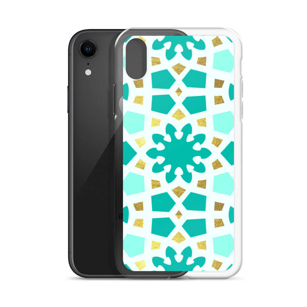 iPhone Case - Geometric Arabesque Pattern in Mint and Gold