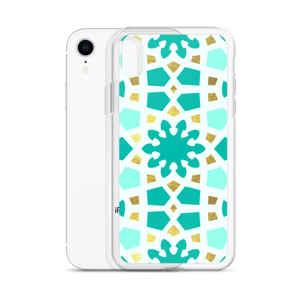 iPhone Case - Geometric Arabesque Pattern in Mint and Gold