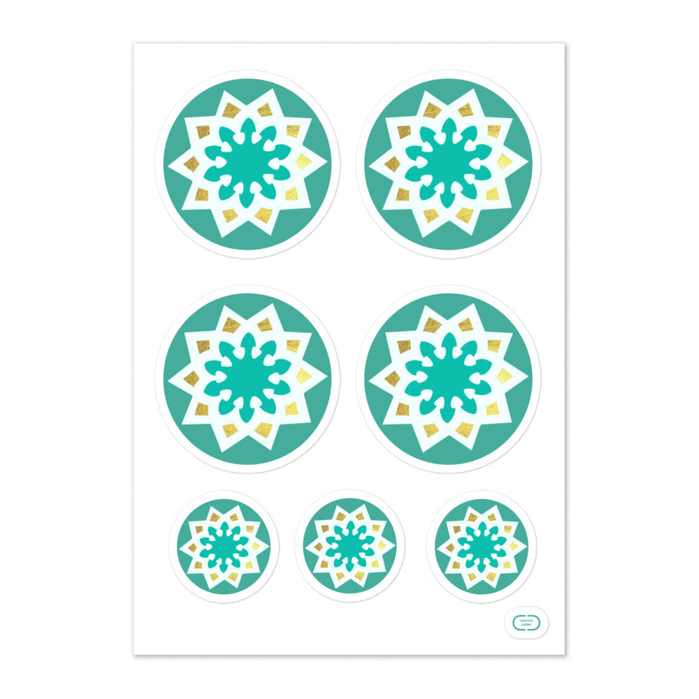 Sticker sheet - Geometric Arabesque Pattern in Mint and Gold