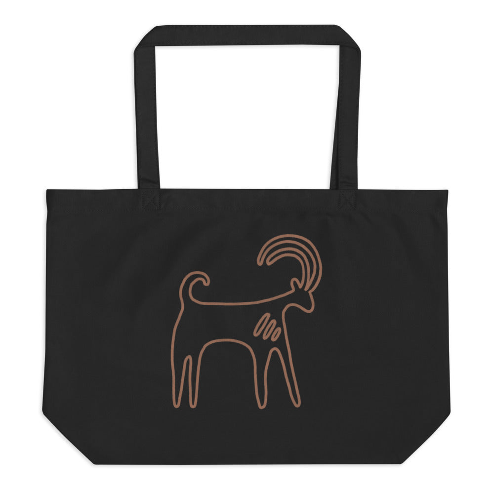 Large organic tote bag  🍃 100% Organic Cotton  - Nubian Ibex Petroglyph