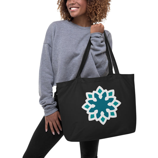 Large organic tote bag 🍃 Arabesque Flower in Aqua