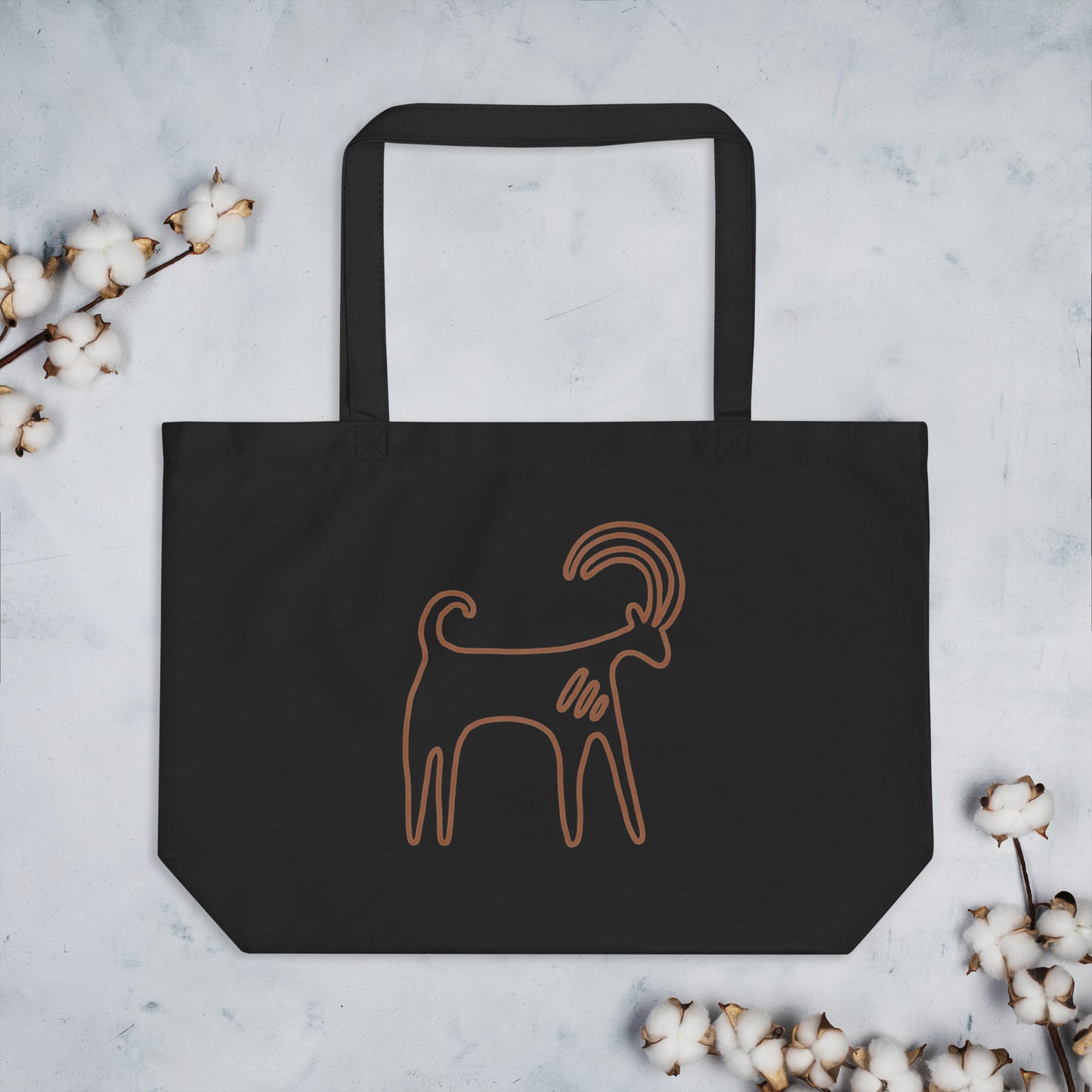 Large organic tote bag  🍃 100% Organic Cotton  - Nubian Ibex Petroglyph