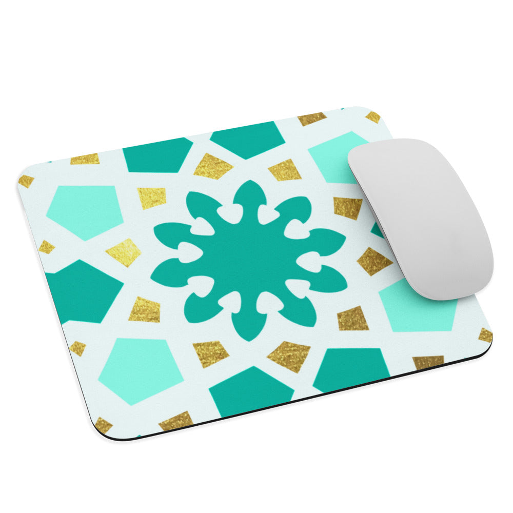Mouse pad - Geometric Arabesque Pattern in Mint and Gold