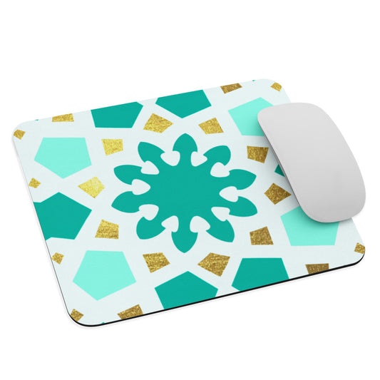 Mouse pad - Geometric Arabesque Pattern in Mint and Gold