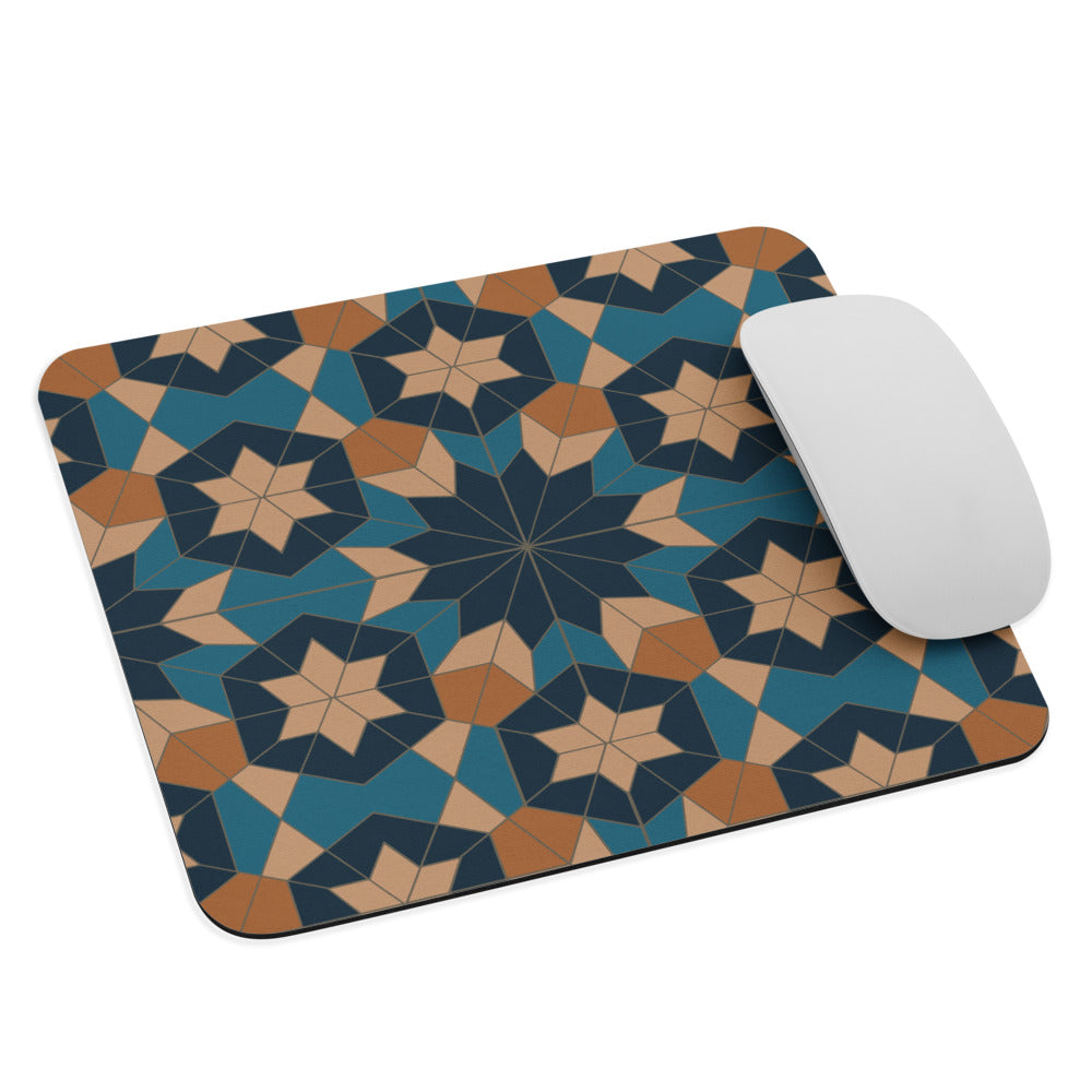 Mouse pad - Geometric Star in Red Sea Blue