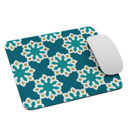Mouse pad - Arabesque Flowers in Aqua and Gold