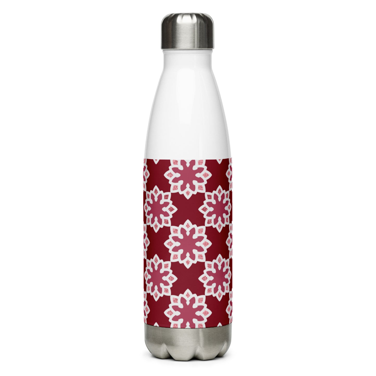 Stainless Steel Water Bottle - Arabesque Flower in Rouge