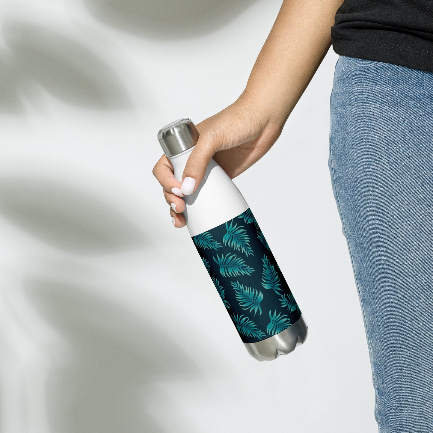 Stainless Steel Water Bottle - Palm Leaves in Blue Ombre