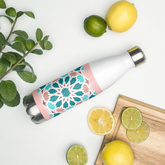 Stainless Steel Water Bottle - Arabian Geometric Pointed Star in Red Sea colors