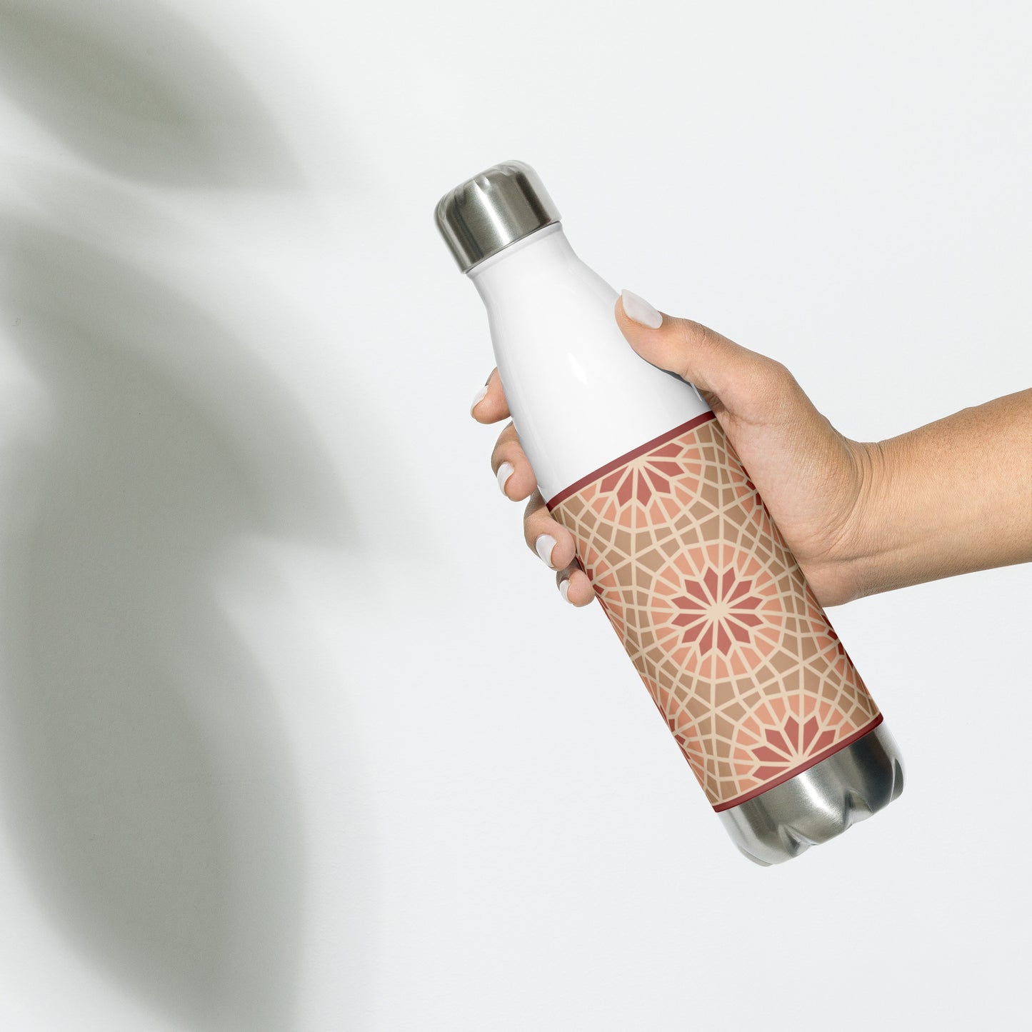Stainless Steel Water Bottle - Geometric Star in Cocoa and Cream