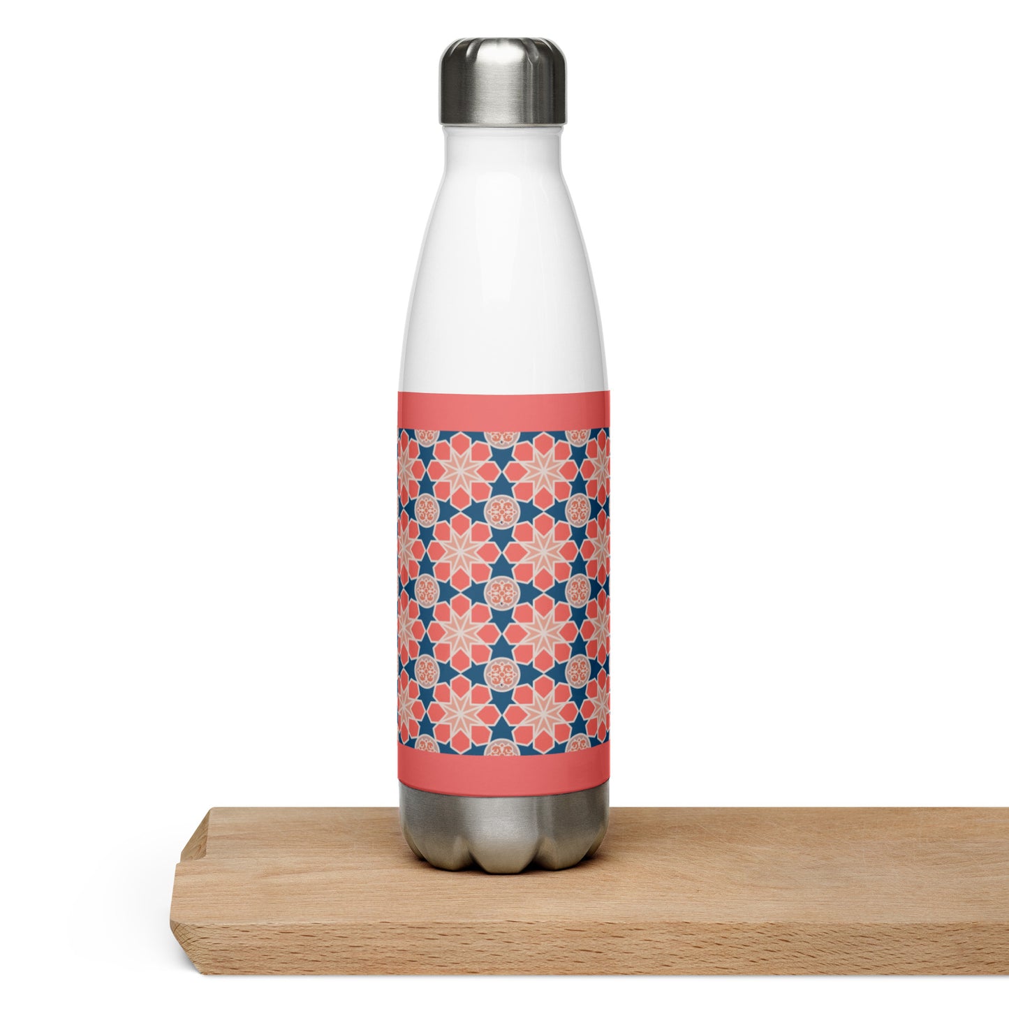 Stainless Steel Water Bottle - Geometric Arabesque Mashup in Pink