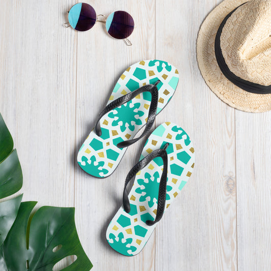 Flip Flops - Geometric Arabesque Mint and Gold