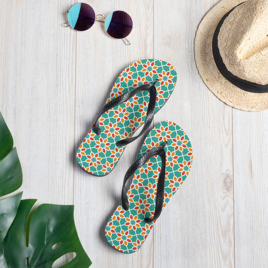Flip-Flops - Geometric Desert Daisy in Aqua
