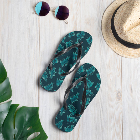 Flip-Flops - Palm Leaves in Blue Ombre