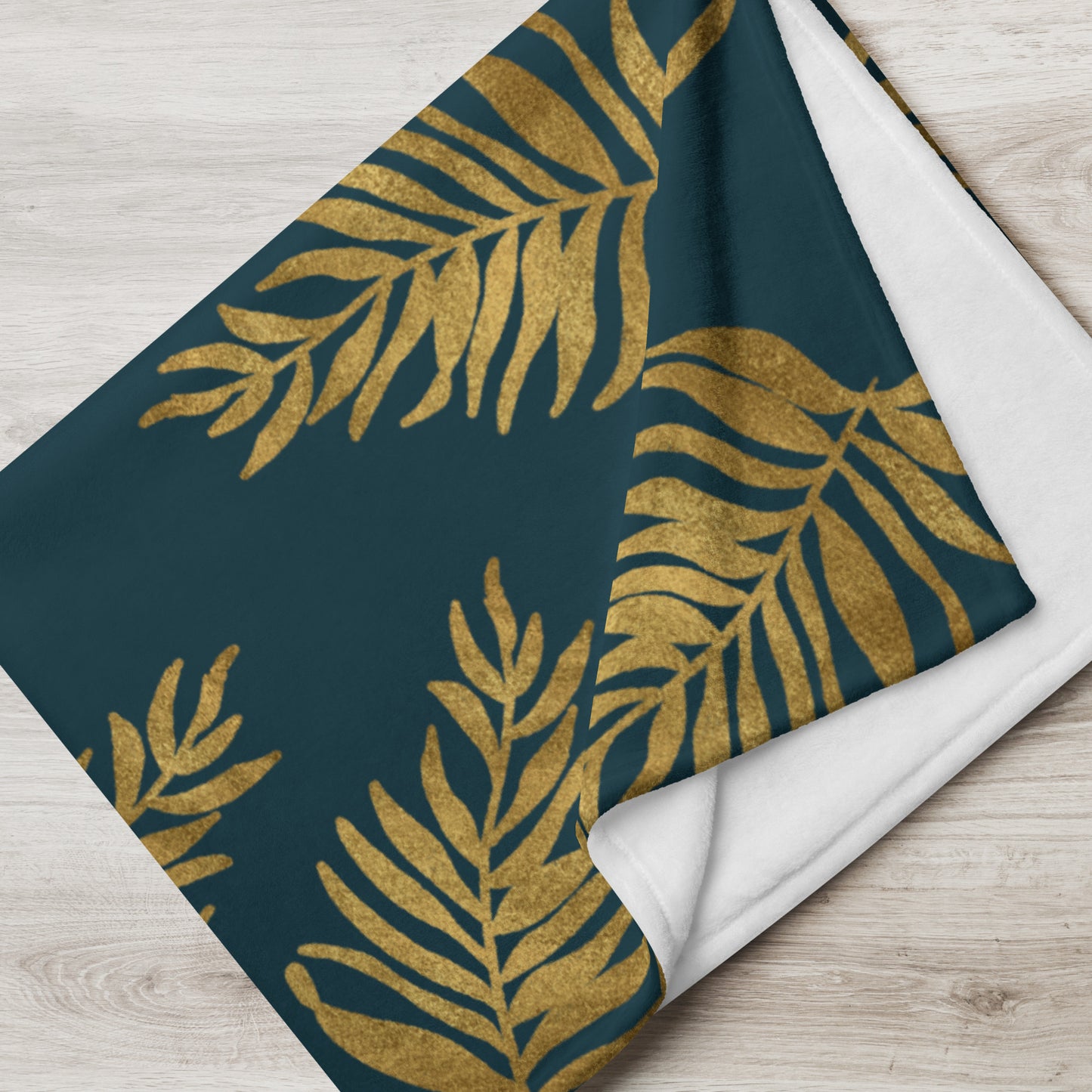 Throw Blanket - Palm Leaves in Gold and Teal