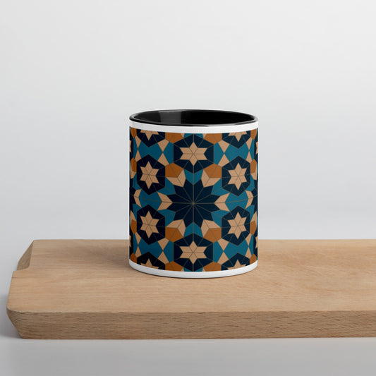 Mug with Color Inside - Geometric Star in Red Sea Blue