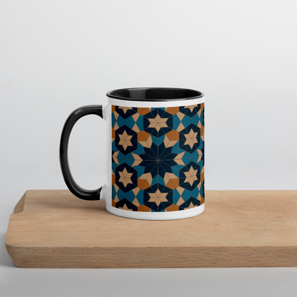 Mug with Color Inside - Geometric Star in Red Sea Blue