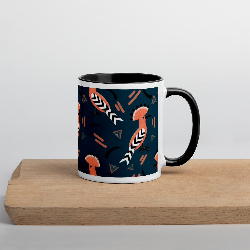 Mug with Color Inside - Hoopoe Bird Pattern