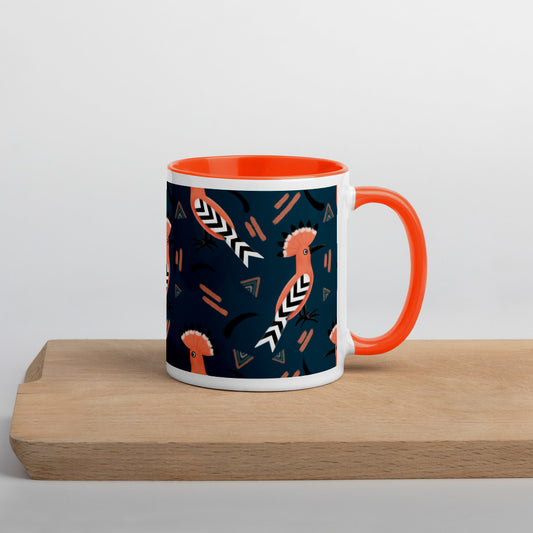 Mug with Color Inside - Hoopoe Bird Pattern