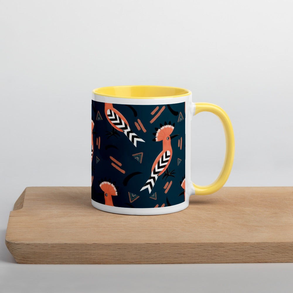 Mug with Color Inside - Hoopoe Bird Pattern