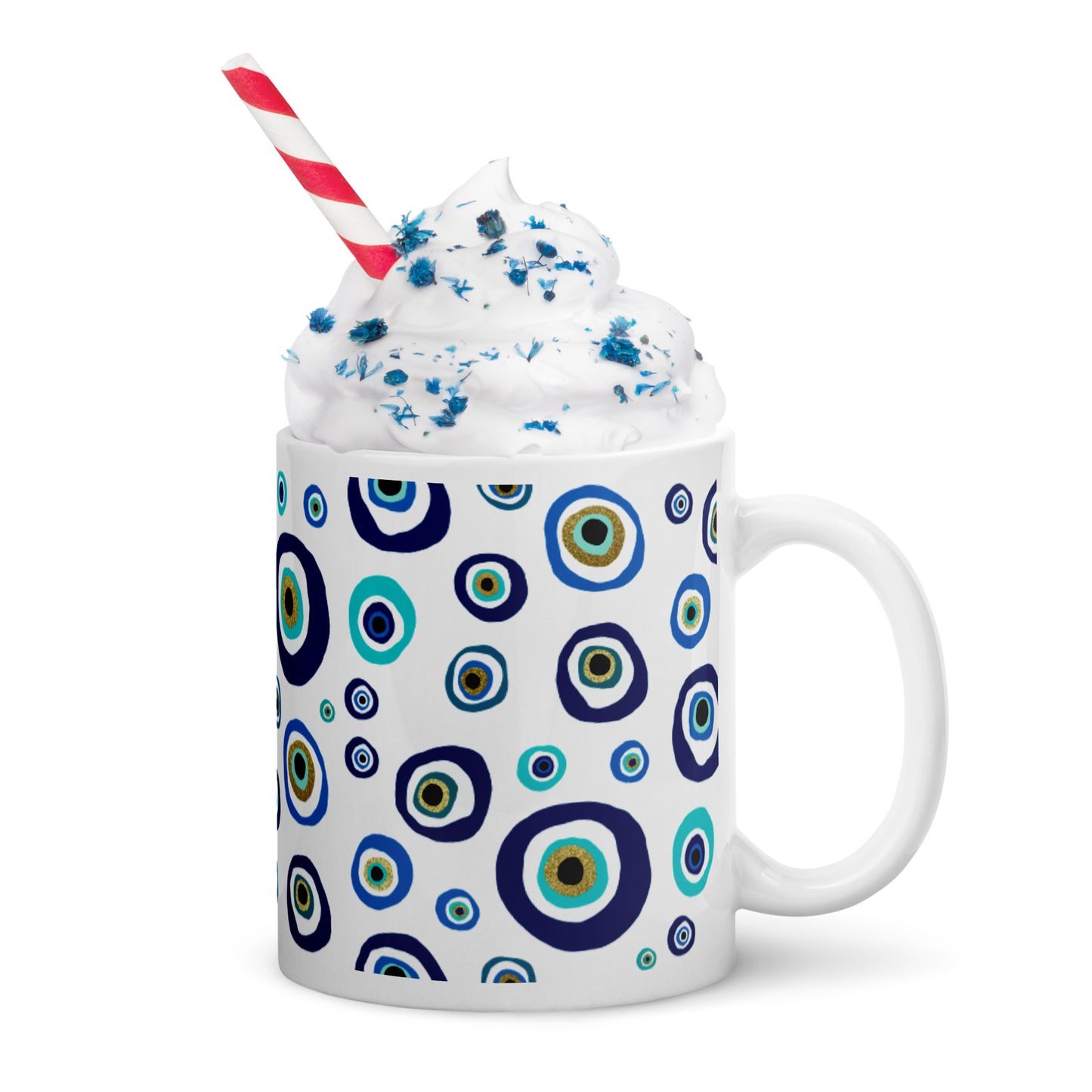 White glossy mug - Nazar Evil Eye Amulet