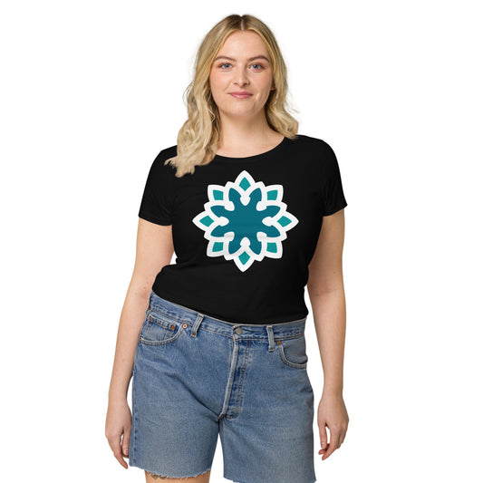 Women’s 100% organic cotton t-shirt 🍃 Arabesque Flower in Aqua