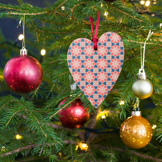 Wooden Holiday Ornaments - Geometric Arabesque Mashup in Pink