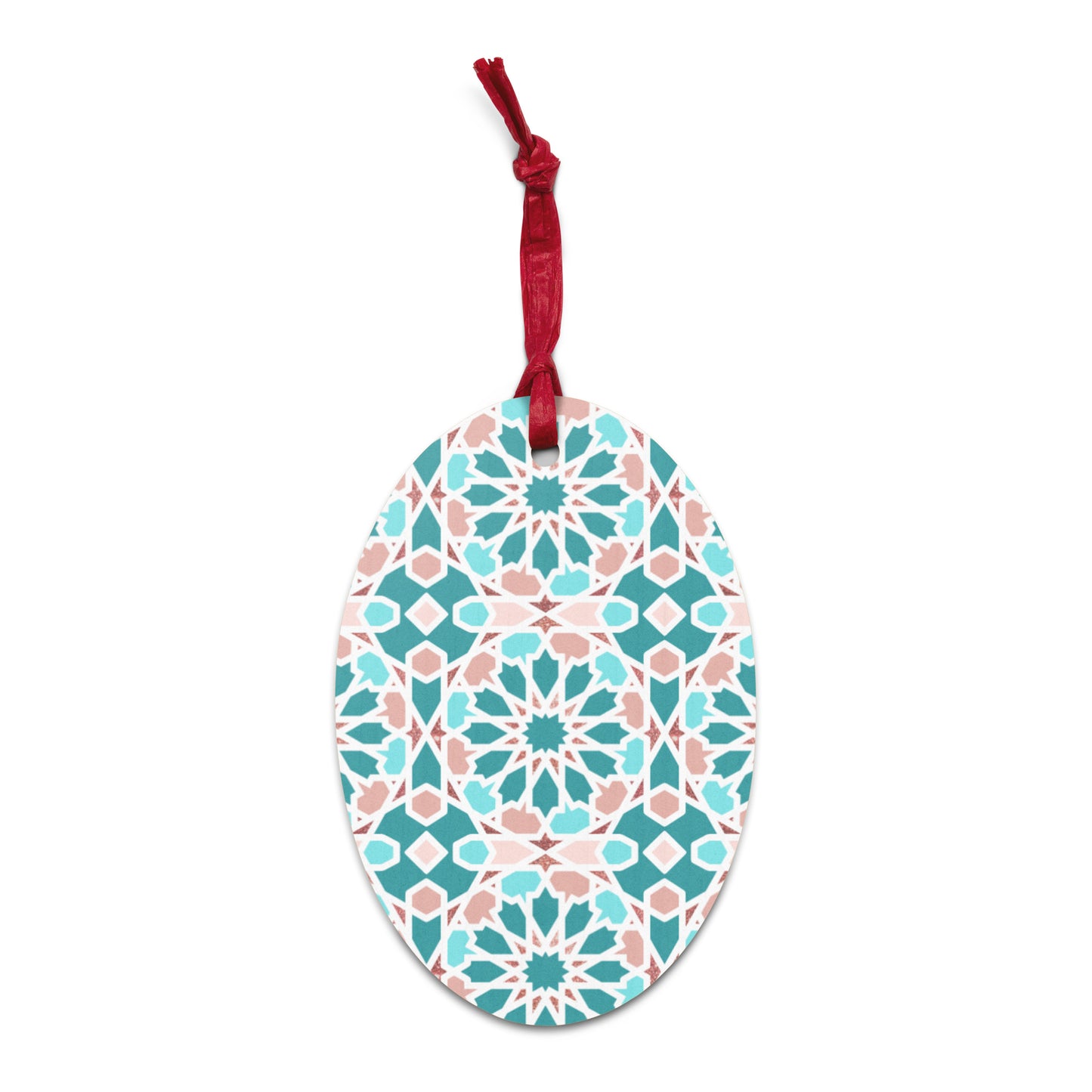 Wooden Holiday Ornaments - Arabian Geometric Star in Red Sea Colors