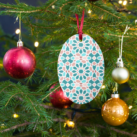 Wooden Holiday Ornaments - Arabian Geometric Star in Red Sea Colors
