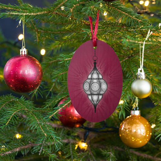 Wooden Holiday Ornaments - Merry and Bright Arabic Lantern