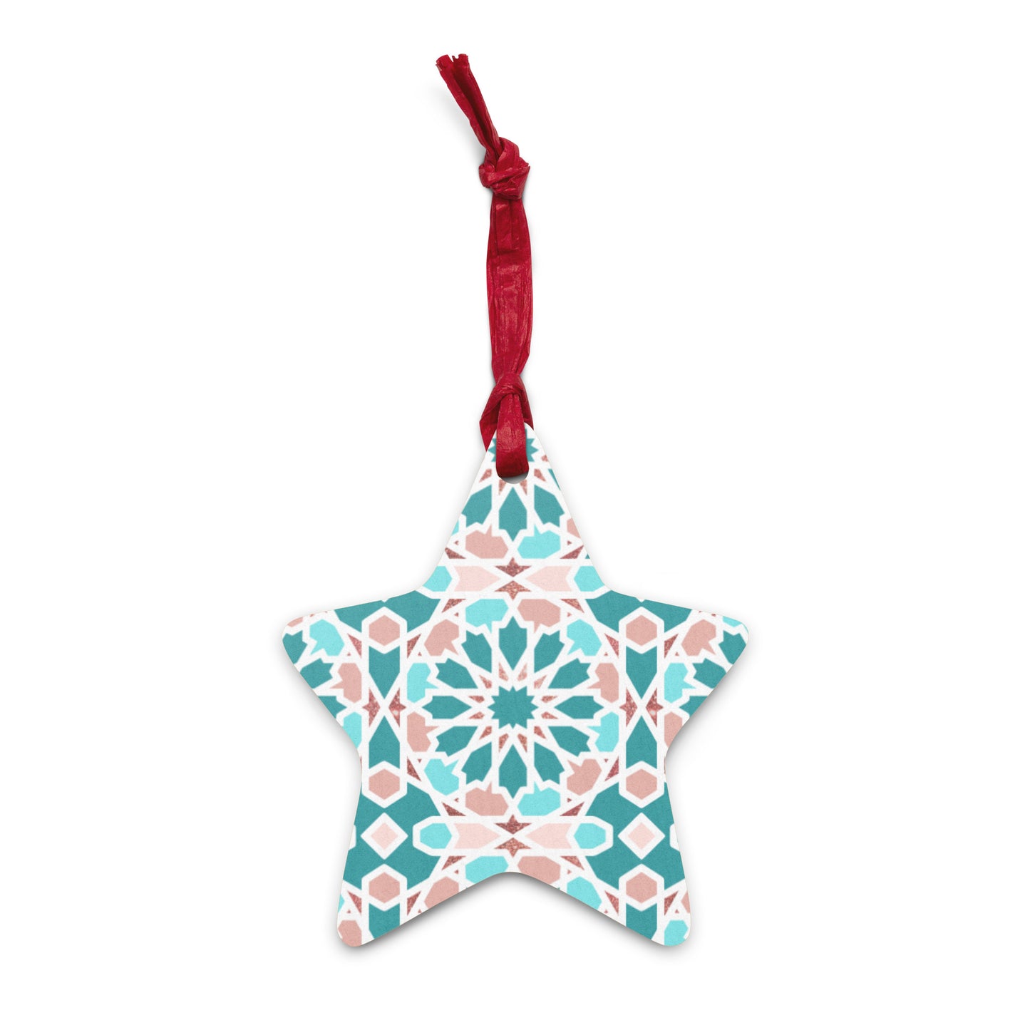 Wooden Holiday Ornaments - Arabian Geometric Star in Red Sea Colors