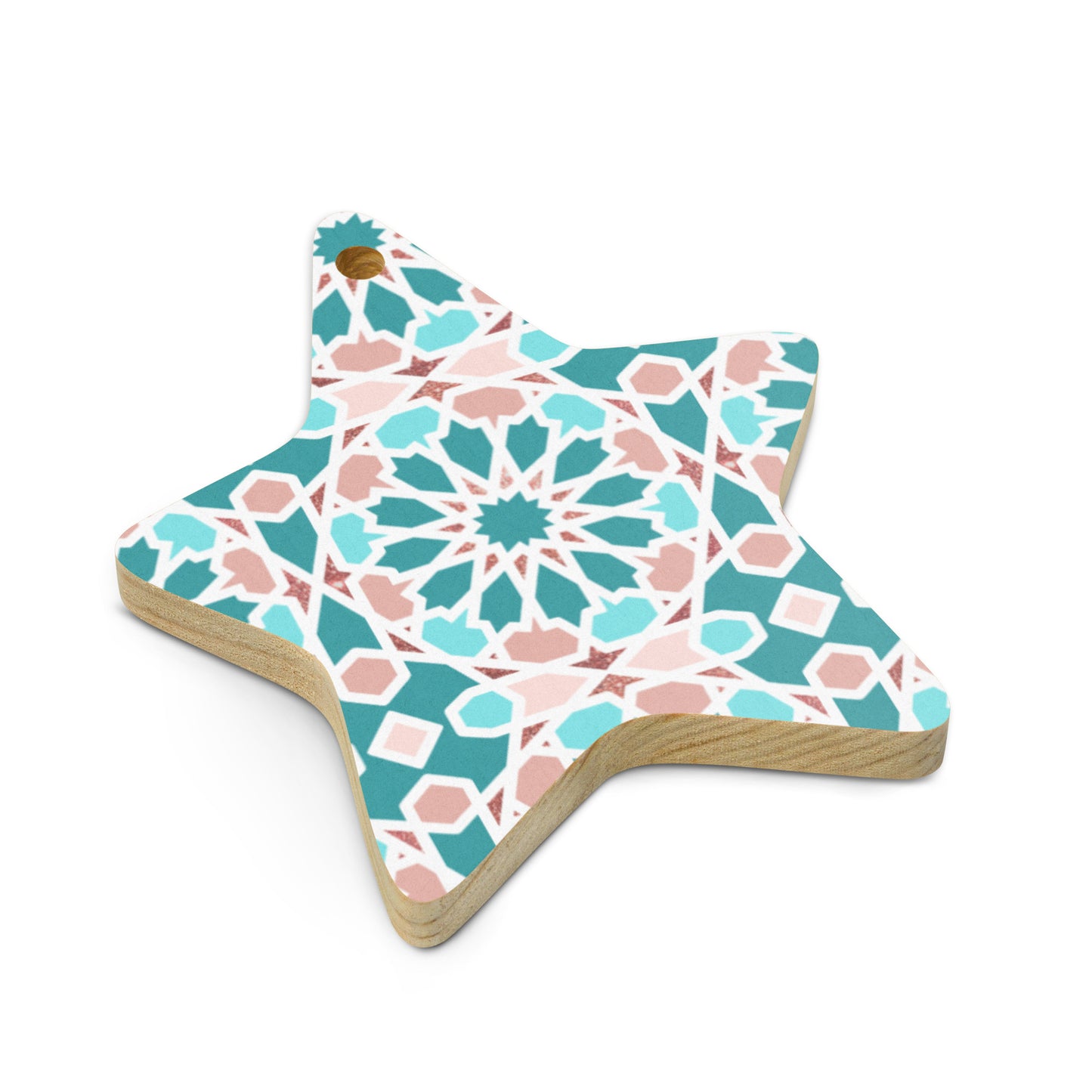 Wooden Holiday Ornaments - Arabian Geometric Star in Red Sea Colors