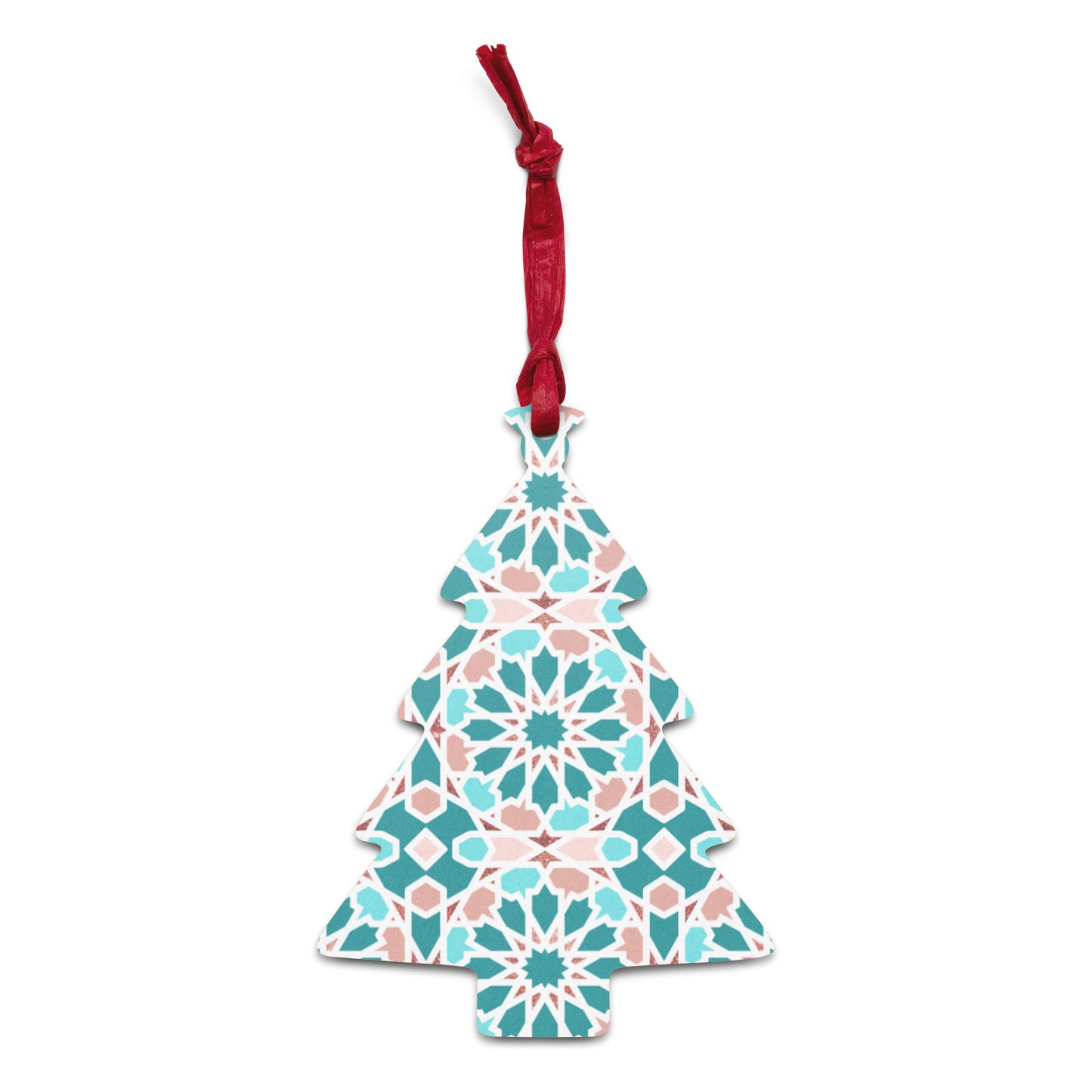 Wooden Holiday Ornaments - Arabian Geometric Star in Red Sea Colors